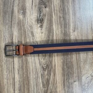 Men's Leather Cotton Belt Stripe Casual Blue Brown Size 36